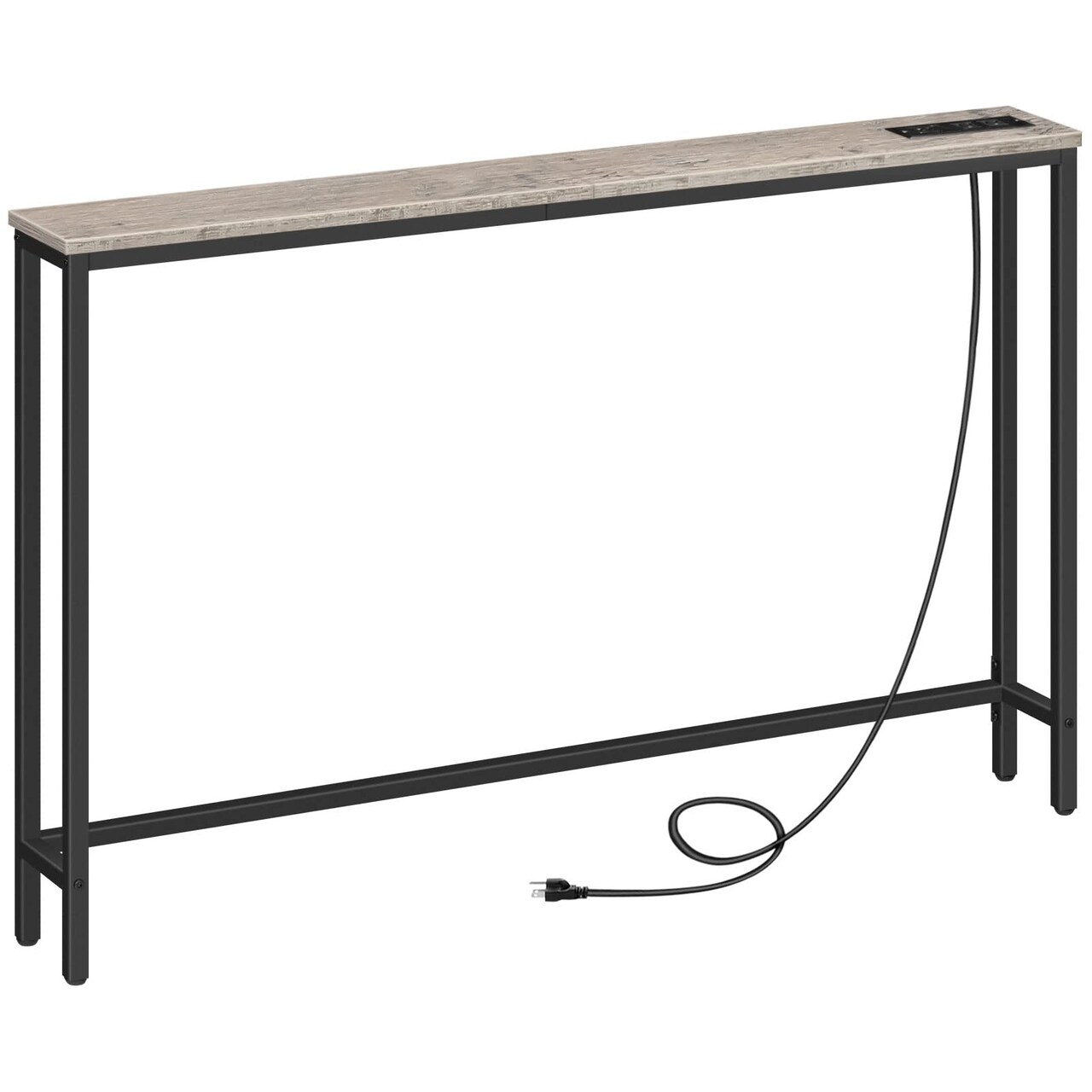 Greige Metal Console Table with Slim Design and Built-In Charging Station